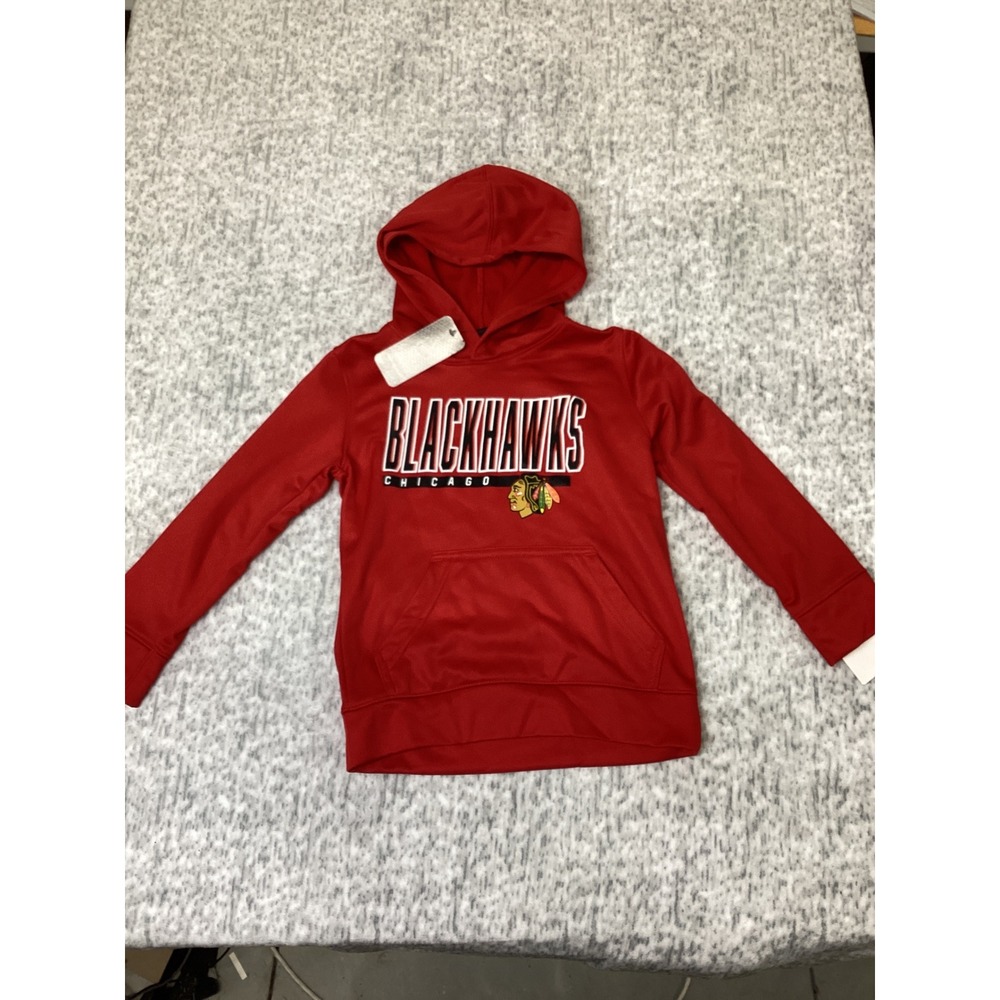NHL Chicago Blackhawks Boys Red Performance Hoodie Sweatshirt XS 4/5